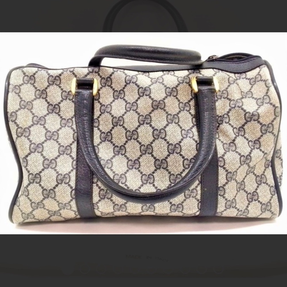 Gucci Beige GG Canvas Boston Bag with Black Leather and Red-Blue Web - Picture 4 of 10
